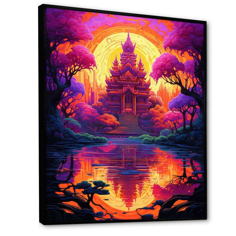Temple bouddhiste thaïlandais, paysage de rêve spirituel I sur toile, Cadre flottant noir, H 44 po x l 34 po