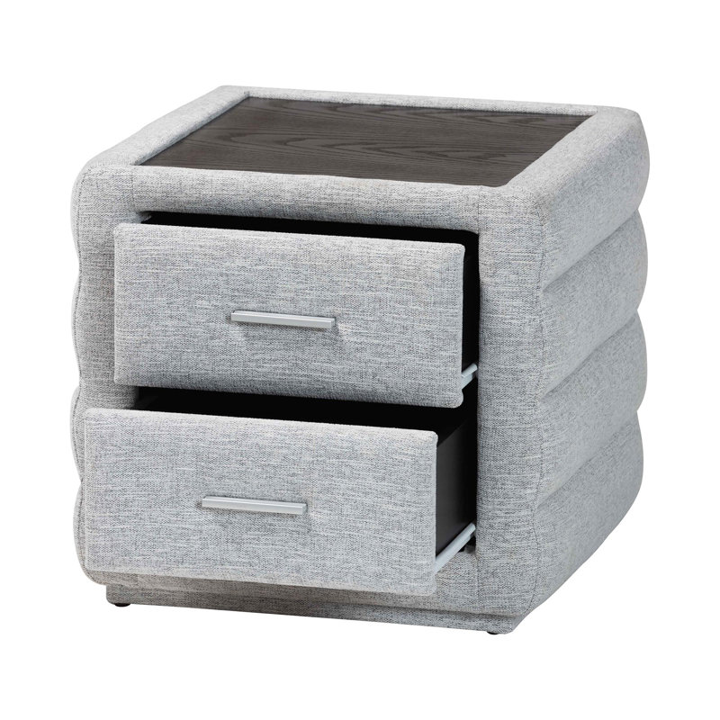 Baxton Studio Cadmus Modern Light Grey Channel-Tufted Fabric 2-Drawer Nightstand