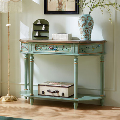 Retro Green Solid Wood Console Table