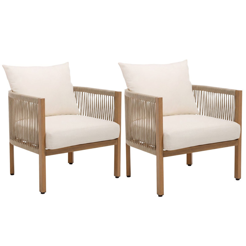 Ensemble de 2 chaises d'appoint d'extérieur en rotin, Crème