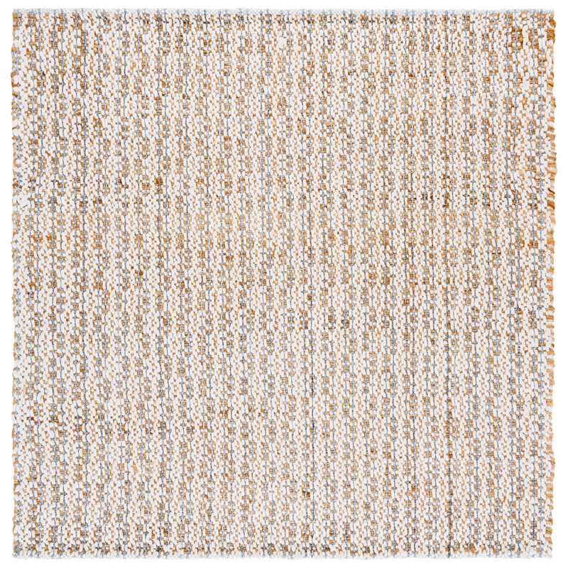 Natural Fiber 225 Hand Loomed Jute/Wool/Pet No Pattern Rug in Natural/Light Blue, Square 6'