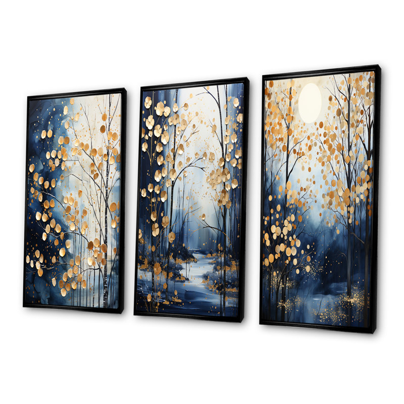 «Theriault», érable bleu, forêt d'hiver I, Cadre flottant noir, H 32 po x l 48 po