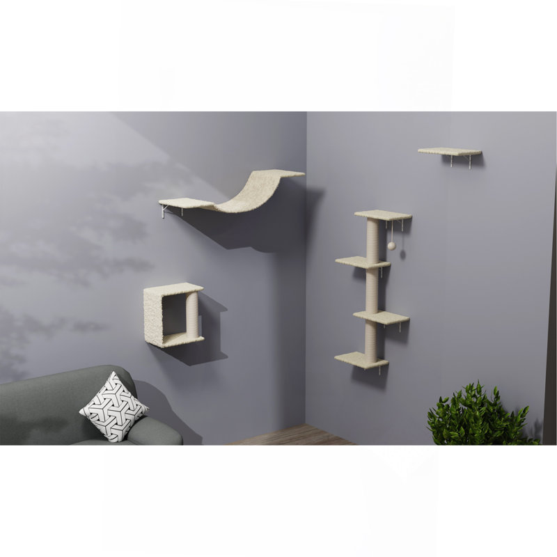 Meuble mural moderne pour chat - 4 pièces, Beige