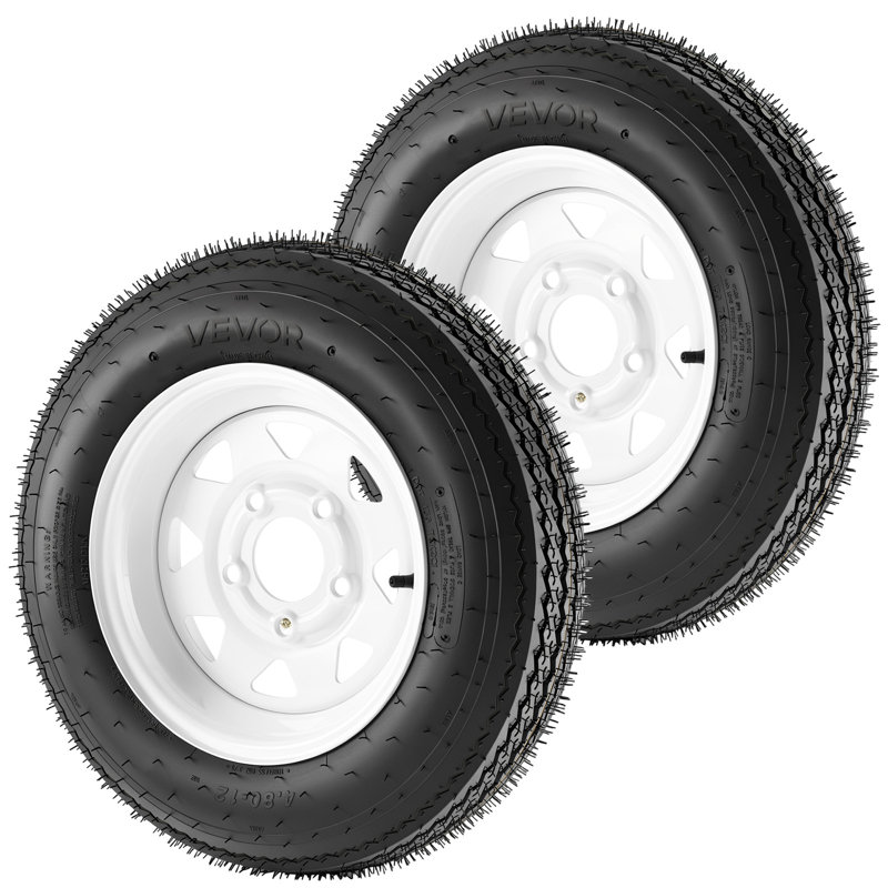 Trailer Tire Rim Assembly 4.80-12 with 5 Lug on 4.5 in PCD, 6 Ply Load Range C Trailer Tire on 12" White Rims, 2.8 in Center Bore, Max Load 990LBS 90PSI for Utility/Boat/Camper Trailers