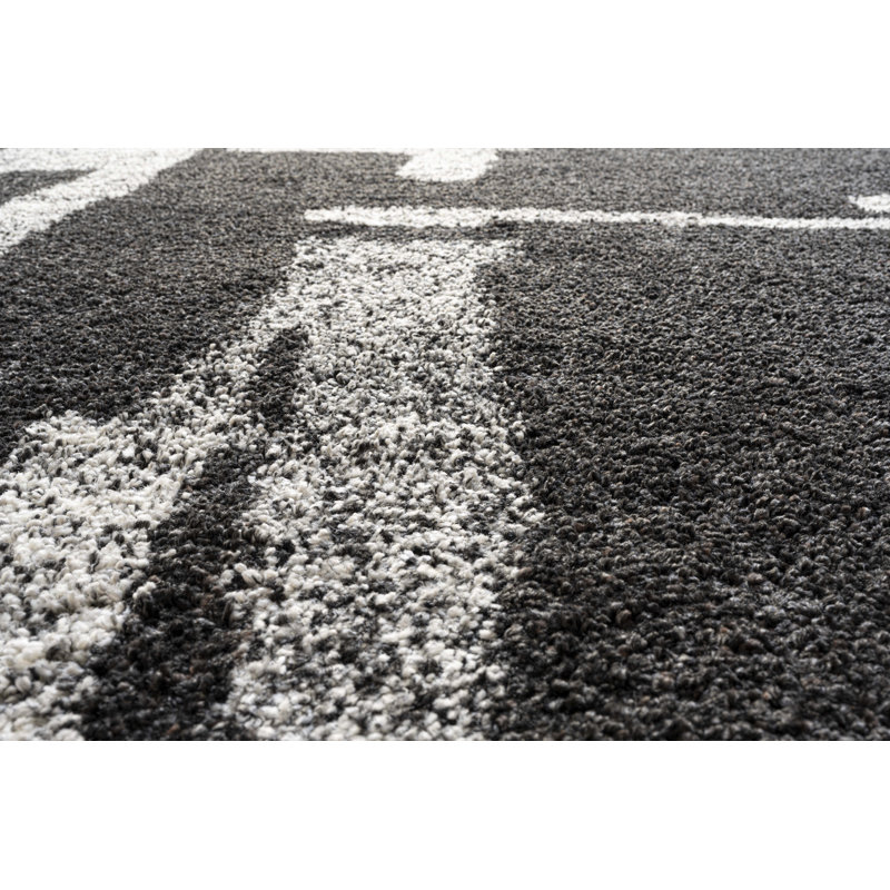 Tapis en polypropylène noir, gris anthracite, gris, ivoire et blanc Granada, Rectangle de 5 pi x 8 pi