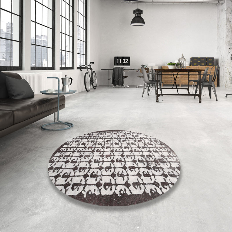 Tapis contemporain noir, Rond 5 pi
