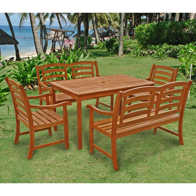Izaguirre 6 - Person Wood Patio Dining Set with Rectangular Table