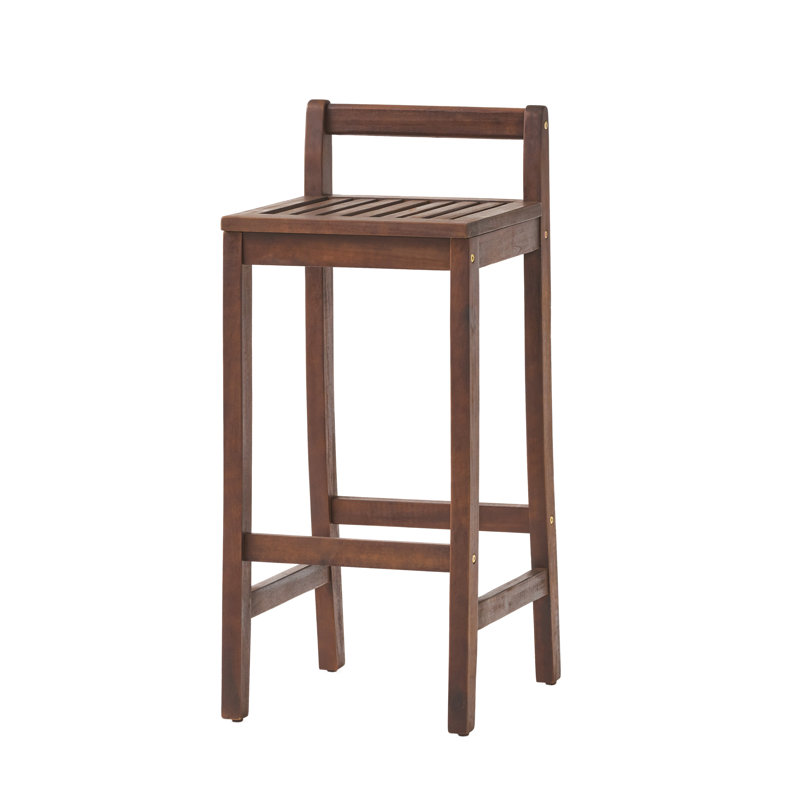  Tabourets de bar d'extérieur en bois d'acacia, chaises hautes de patio rustiques avec dossier et repose-pieds, brun
