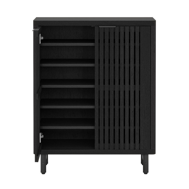 33.46" Modern Black Wooden  6-Tier Shoe Cabinet With Louvered Doors, Black