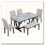 Ensemble de table de salle à manger 6 pièces en placage de marbre avec pieds en forme de V et banc