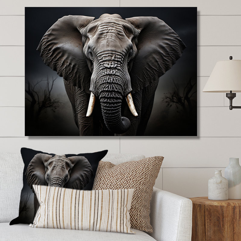 Éléphant silencieux majestueux III - Éléphant, art mural, H 16 po x l 32 po x P 1 po, Toile tendue