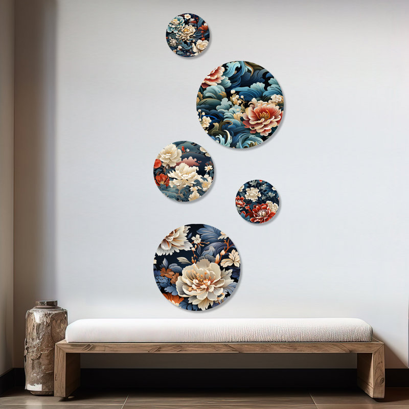 Influences de la dynastie Ming - ensemble abstrait d'art mural rond oriental de 5
