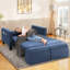 Canapé-lit convertible W-6-en-1 de 58,27 po Zhania, canapés-lits avec causeuse avec lit escamotable, dossier amovible, poches de rangement et 2 coussins, futon moderne en lin pliable pour petits espaces-876263686-917001056