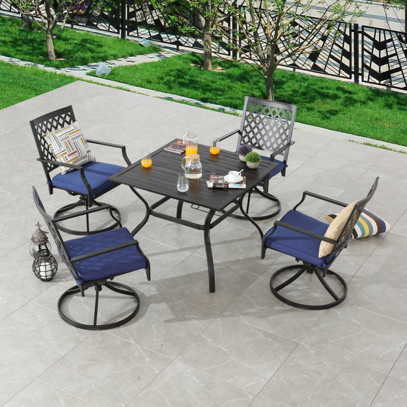 Ensemble repas pour 4 personnes avec coussins Shaan Square, bleu