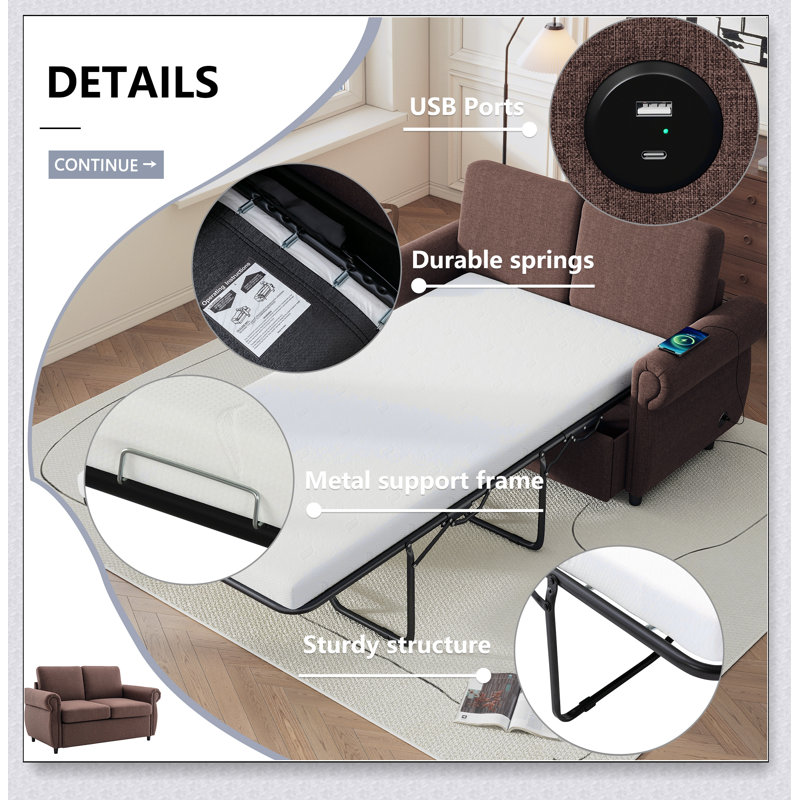 Canapé-lit escamotable Orisfur avec matelas à mémoire de forme simple, parfait pour le confort et l'efficacité dans les salons