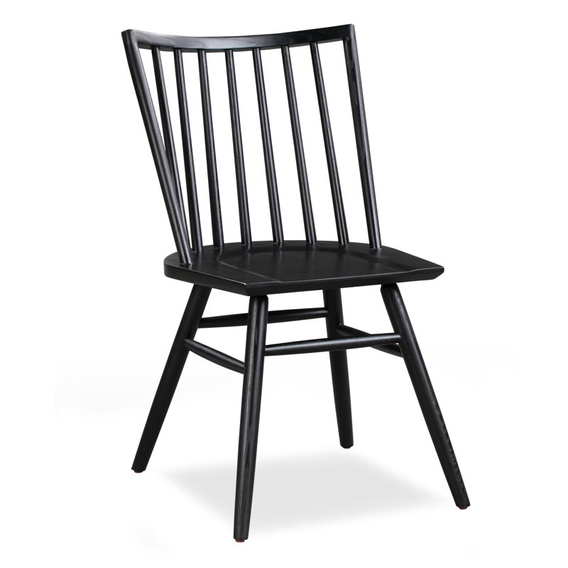 Chaise d'appoint à dossier en lattes en bois massif, Noir