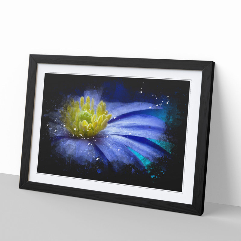 Blue Flower - Picture Frame Graphic Art, 36cm H x 48cm W x 2cm D, Black