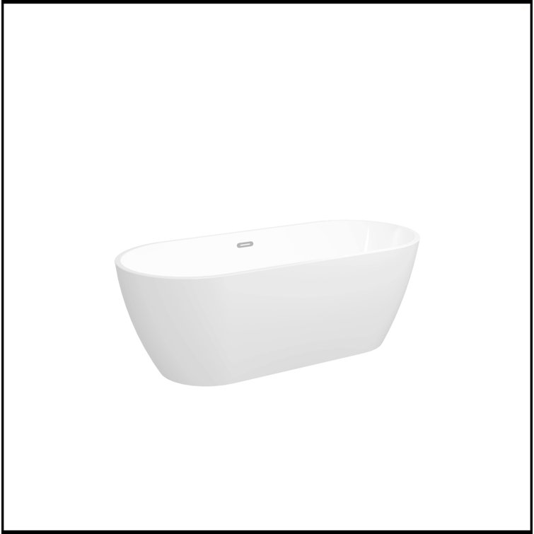67'' Glossy Acrylic Freestanding Soaking Bathtub With Classic Slotted Overflow And Toe-Tap Drain In Chrome