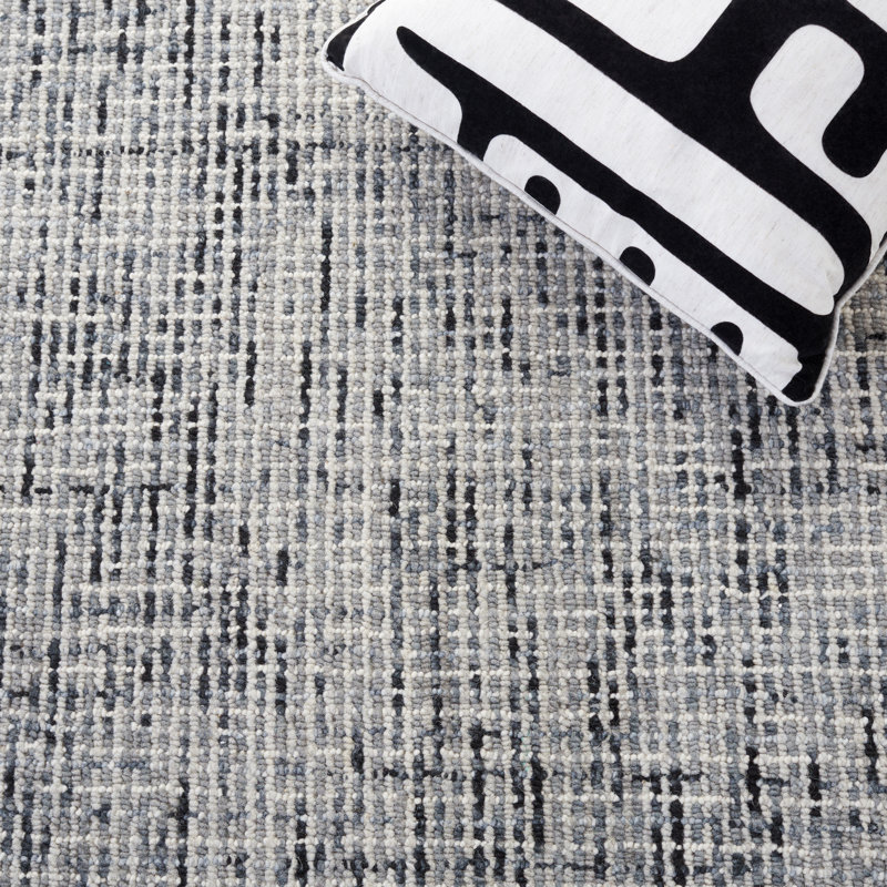 Tapis gris foncé en laine touffeté à la main Irven, Tapis de couloir 2 pi 3 po x 8 pi