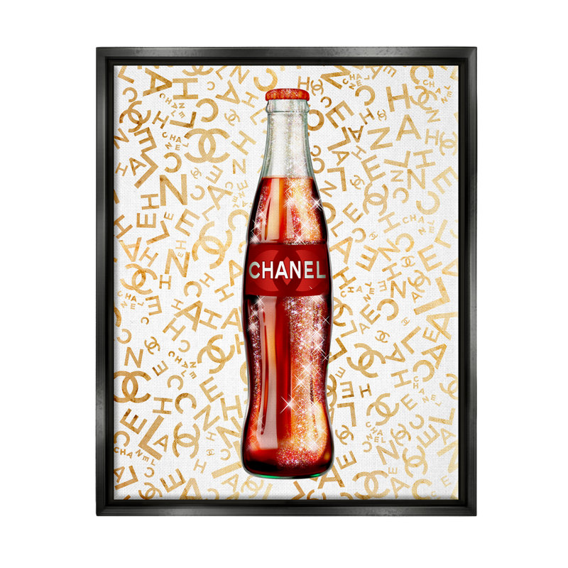 Bouteille de soda tendance à motif glamour de style rétro par - on, H 31 po x l 25 po x P 1,7 po, Cadre flottant noir de jais