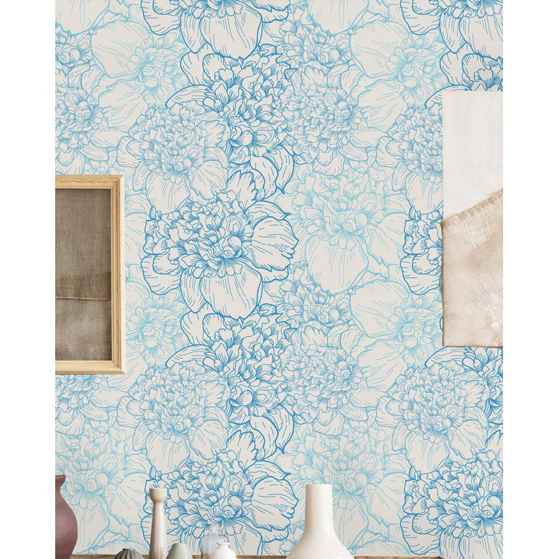 Magnifique murale à peindre pivoines, l 25 po x H 50 po