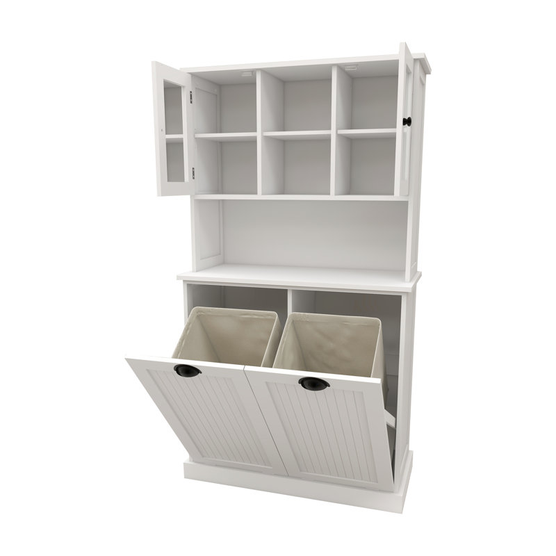 Armoire de rangement pour la lessive blanche avec tablettes réglables et sacs amovibles à cadre - Finition, Blanc