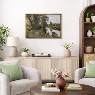 River Bank Landscape Artwork, Living Room Pictures, Framed Canvas Giclee Print Wall Art.