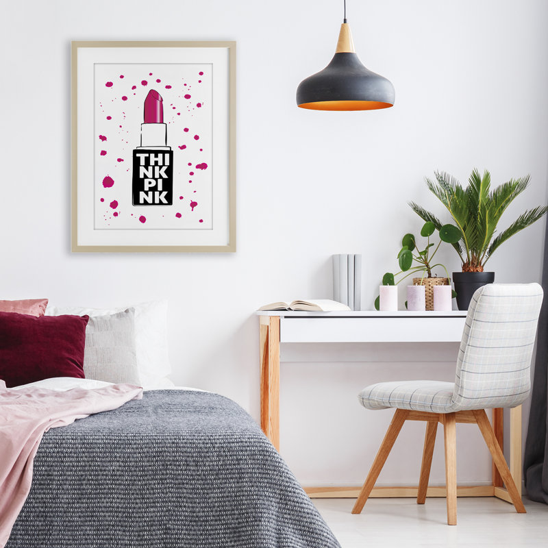 «Think Pink», impression encadrée de rouge à lèvres sous verre, design par Martina Pavlova, H 23 po x l 17 po