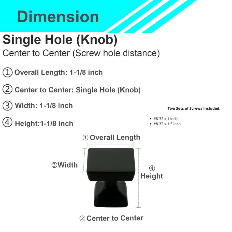 Modket Solid Square- 1-1/8" x 1-1/8 " Cabinet Knob Matte Black - Contemporary Hardware for Drawers & Cabinets, Matte Black, 1