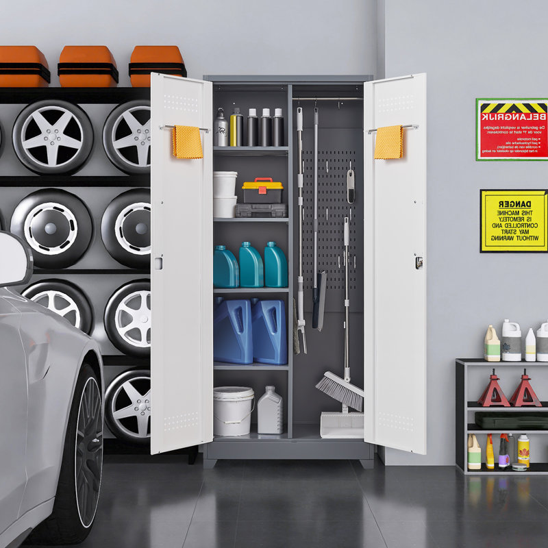 Nettoyage des armoires à outils avec portes verrouillables, Gris / Blanc