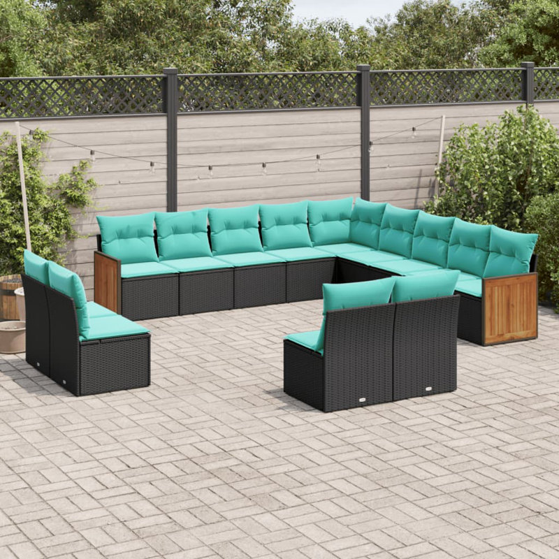  Ensemble de canapé de patio 13 pièces avec coussins en rotin de polyester noir