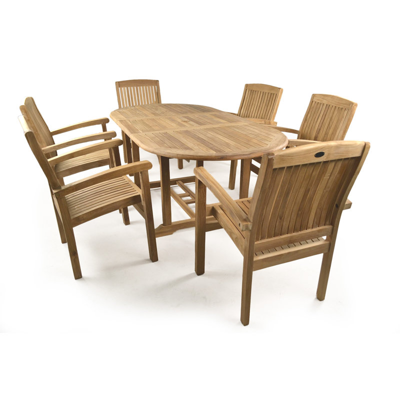 6 - Person Teak Patio Dining Set with Oval Table , Cushions Included