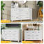 Commode 7 tiroirs, grande armoire de rangement à profil bas, commode en métal blanc pour chambre à coucher, salon et entrée
