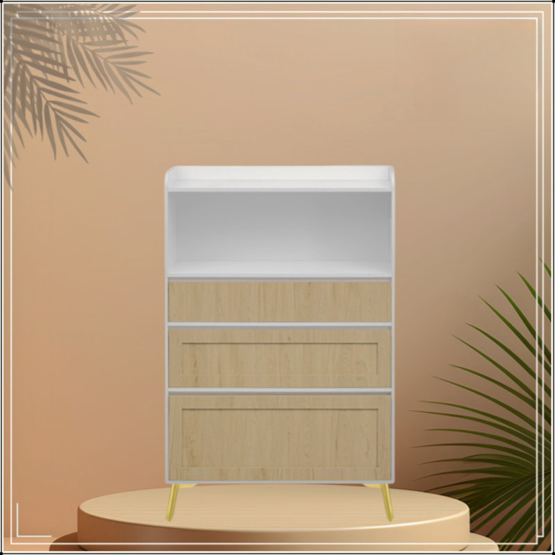 Armoire de rangement à trois tiroirs pouvant être utilisée dans la salle à manger, la cuisine ou la chambre à coucher. Cadre en bois massif