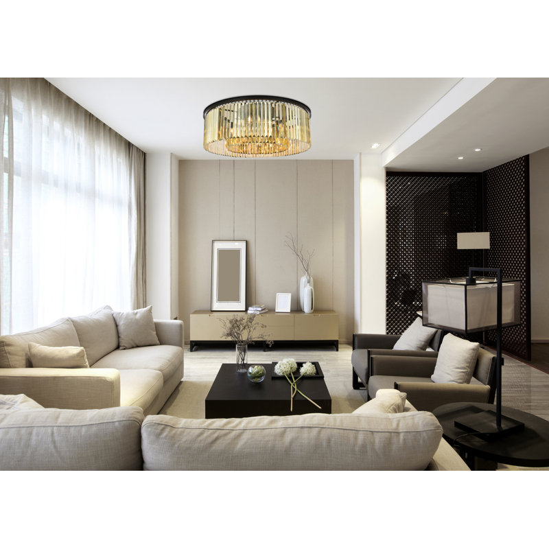 Yazmin Crystal Flush Mount, Matte Black, Smoky