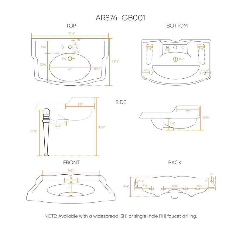 Whitehaus Collection 40" Rectangular Console Sink With Integrated Oval Bowl, Backsplash, Ceramic Leg Support And Overflow
