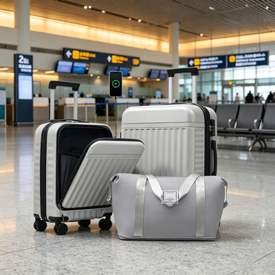 Front Opening Luggage Set 3 Piece, Hardside Carry on Suitcase with USB Port, Expandable Luggage with Handle Bag Spinner Wheels TSA Lock