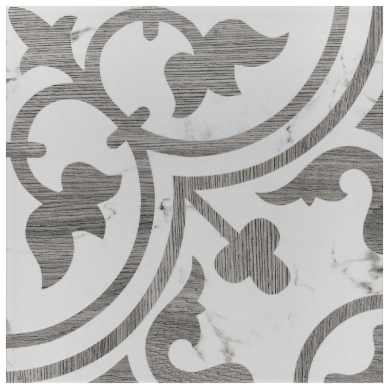 Llama Arte Loire 10" x 10" Porcelain Patterned Wall & Floor Tile, Gray/White