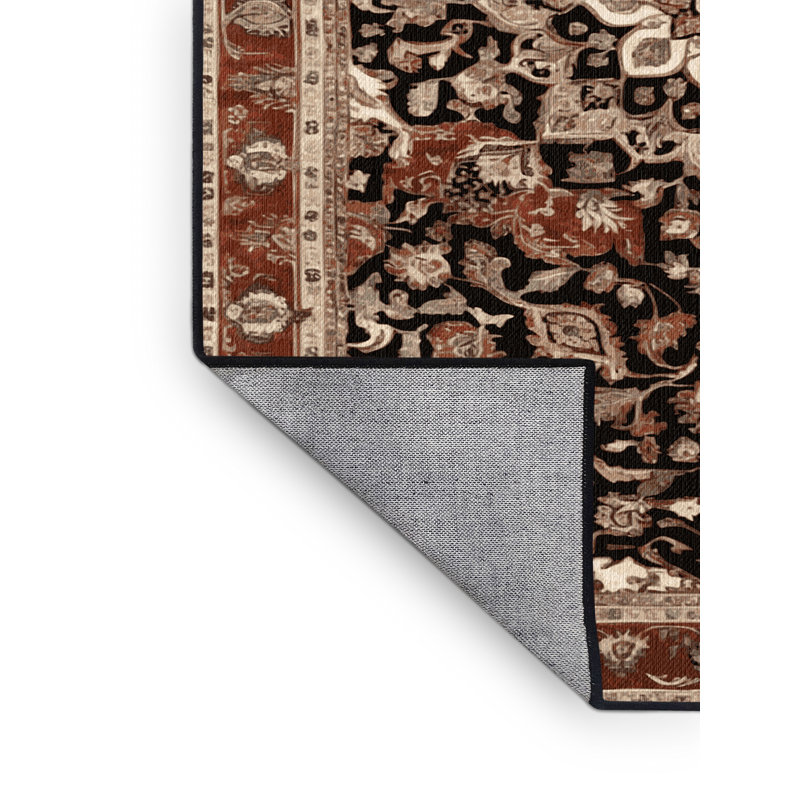 Machine Washable Persian Brown Area Rug, Round 6'