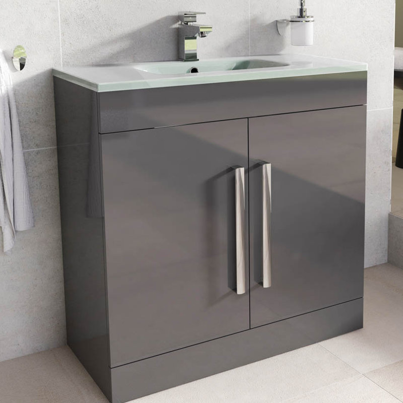 Whitfield 800mm Single Bathroom Vanity with Integrated Glass Basin, Anthracite Grey