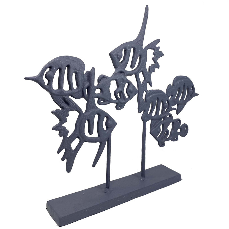ANGEL FISH SHOAL Iron Ornament 33cm, Grey Shimmer