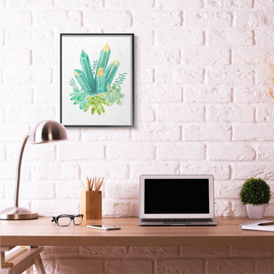«Succulent Crystal Flower Green Blue Watercolor Peinture», impression sur toile