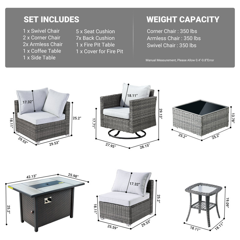 Aliva Wicker 5 - Person Patio Conversation Set with Cushions, Light Gray