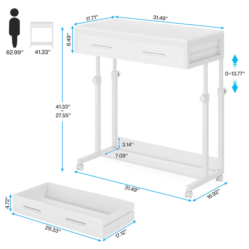 Zavalla Mobile End Table with Drawer C Table Sofa Side Table, White