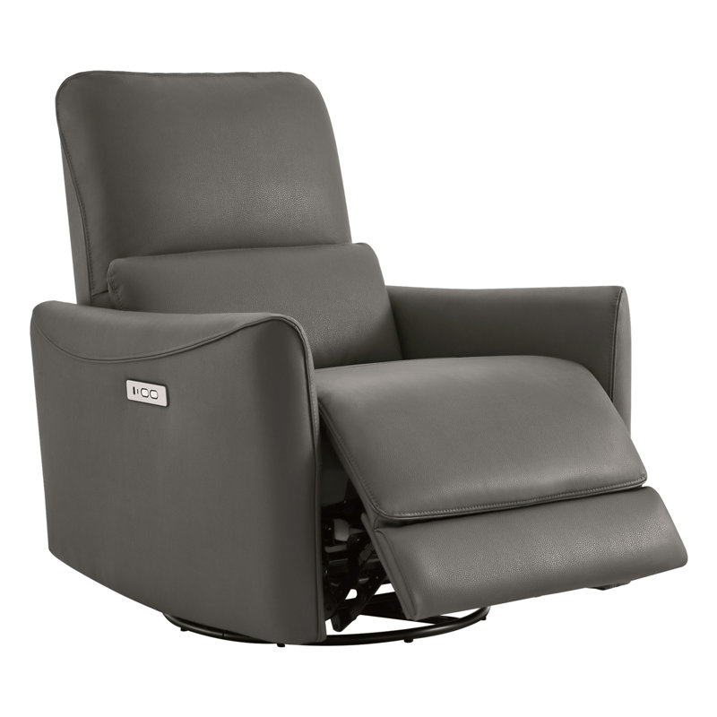 Mikkel Vegan Leather Swivel Power Recliner, Charcoal Pebbled Faux Leather