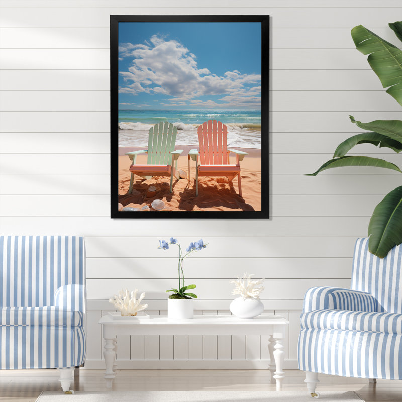 Nautique et plage, art mural sur toile, Cadre photo noir, H 32 po x l 16 po x P 1 po