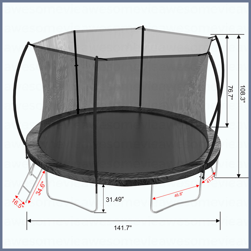 Trampoline 12 pi (trampoline double couleur), trampoline pour enfants et adultes avec filet et échelle, poteau de clôture incurvé