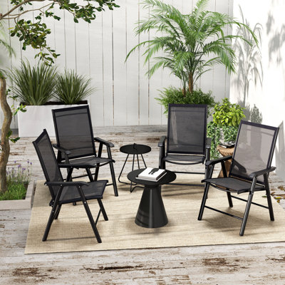 4 chaises de patio pliantes et extensibles pour la pelouse, le camping, la salle à manger et la plage. Cadre en métal, sans assemblage, noir. L 22,51 po x l 25,18 po x H 37 po, capacité de poids de 242 lb