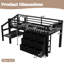 Lit mezzanine simple en métal noir avec rangement en tissu, tablettes de chevet et escalier de rangement pour optimiser l'espace sous les tiroirs, les tablettes des petites pièces-130082250