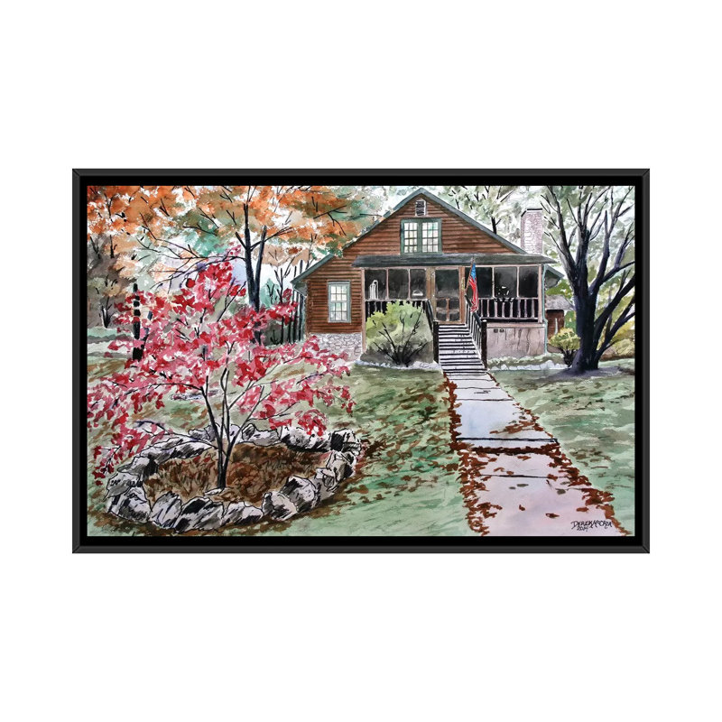 «log cabin', impression sur toile, H 18 po x l 26 po x P 1,5 po, Toile avec cadre noir, Pas de tapis